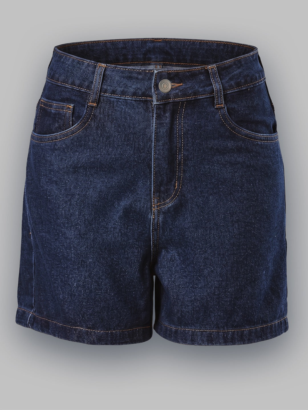 Dark Blue Flared High-Rise Denim Shorts for Women