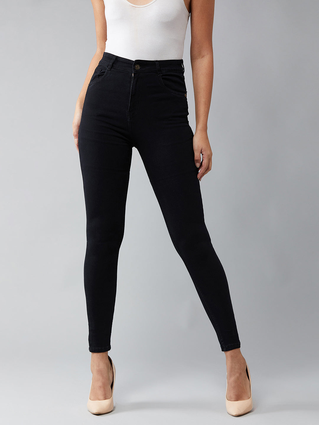 24/7 Comfort Black Skinny-Fit High-Rise Stretchable Denim Jeans
