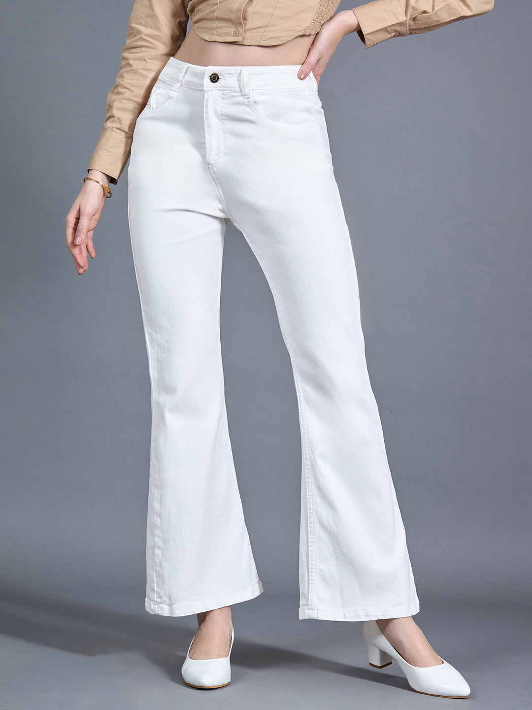 Women's White Bootcut High Rise Clean Look Regular Stretchable Denim Jeans