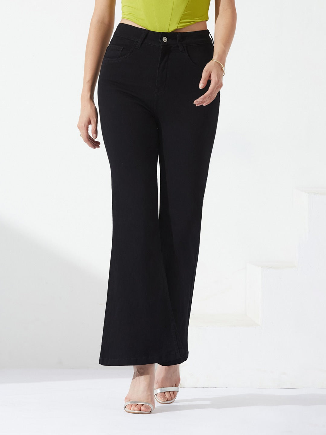 Black Bootcut high-rise Regular Stretchable Denim Jeans for Women