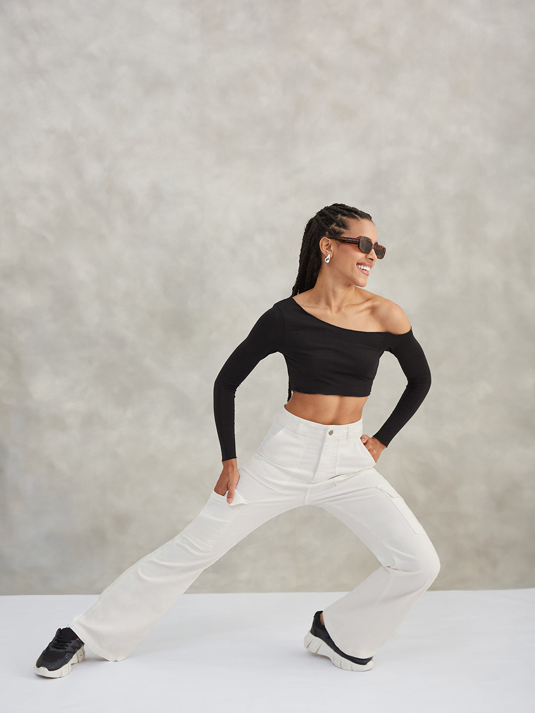 Women's White Wide-Leg High-Rise Stretchable Denim Jeans