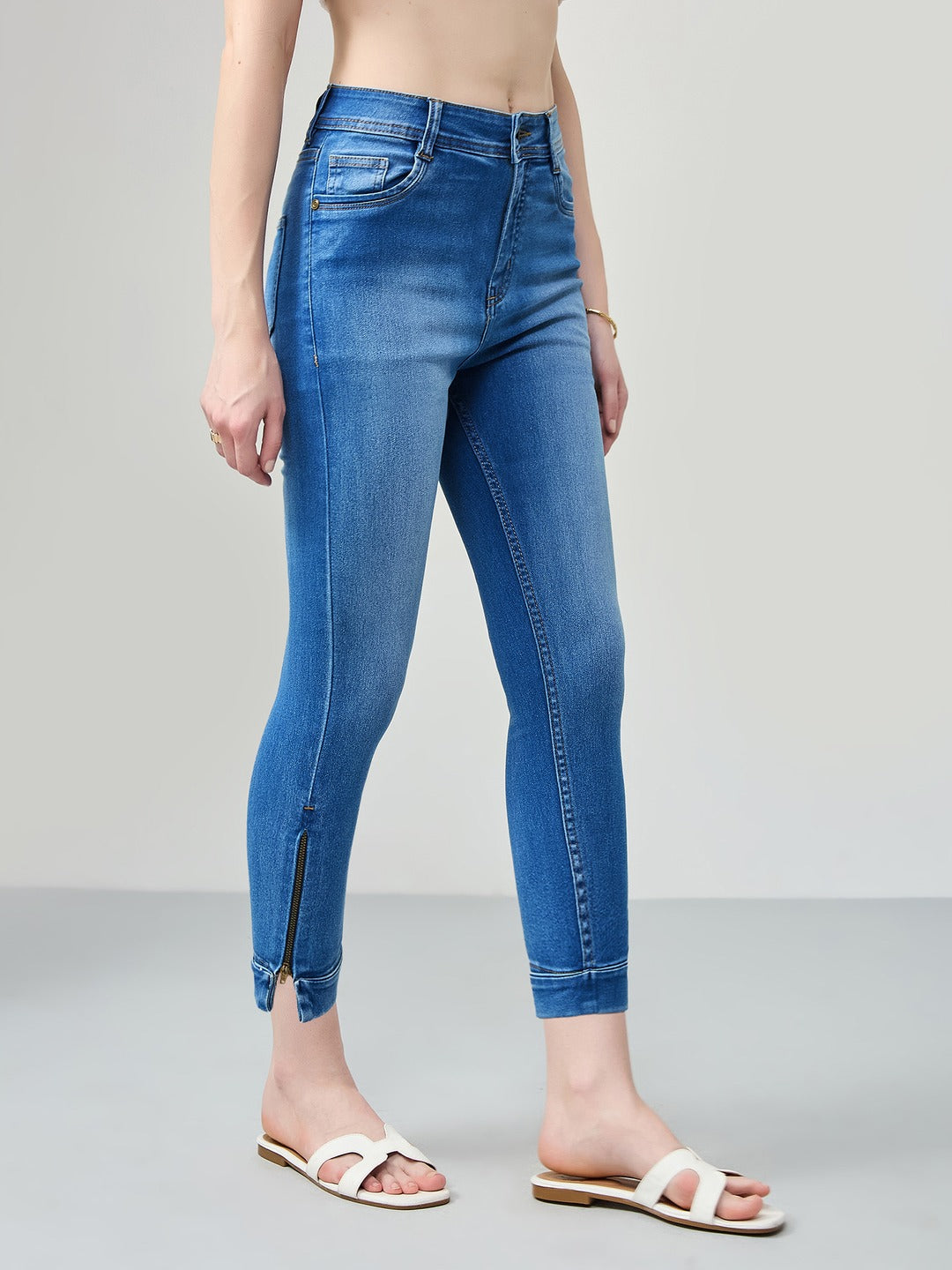 Blue Skinny Fit high-rise Ankle Length Acid Wash Blast Effect Denim Stretchable Jeans for Women