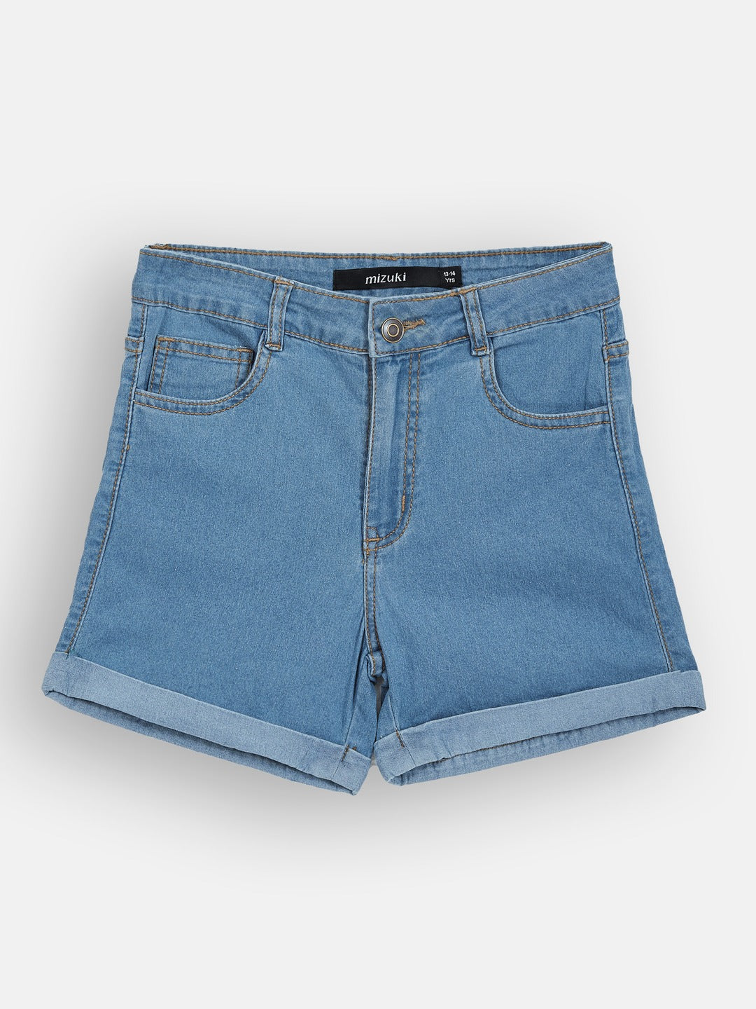 Blue Relaxed-Fit Mid-Rise Clean-Look Regular-Length Stretchable Denim Shorts for Girls/Teenagers
