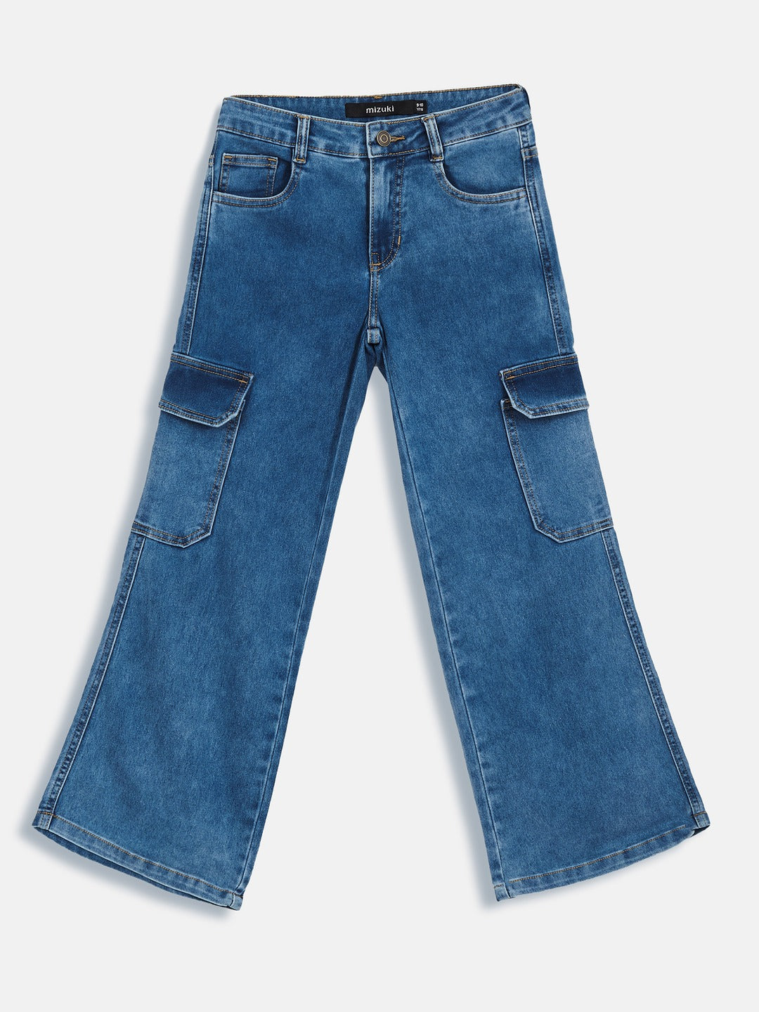 Blue Wide-Leg High-Rise Clean-Look Regular-Length Stretchable Denim Jeans for Girls/Teenagers