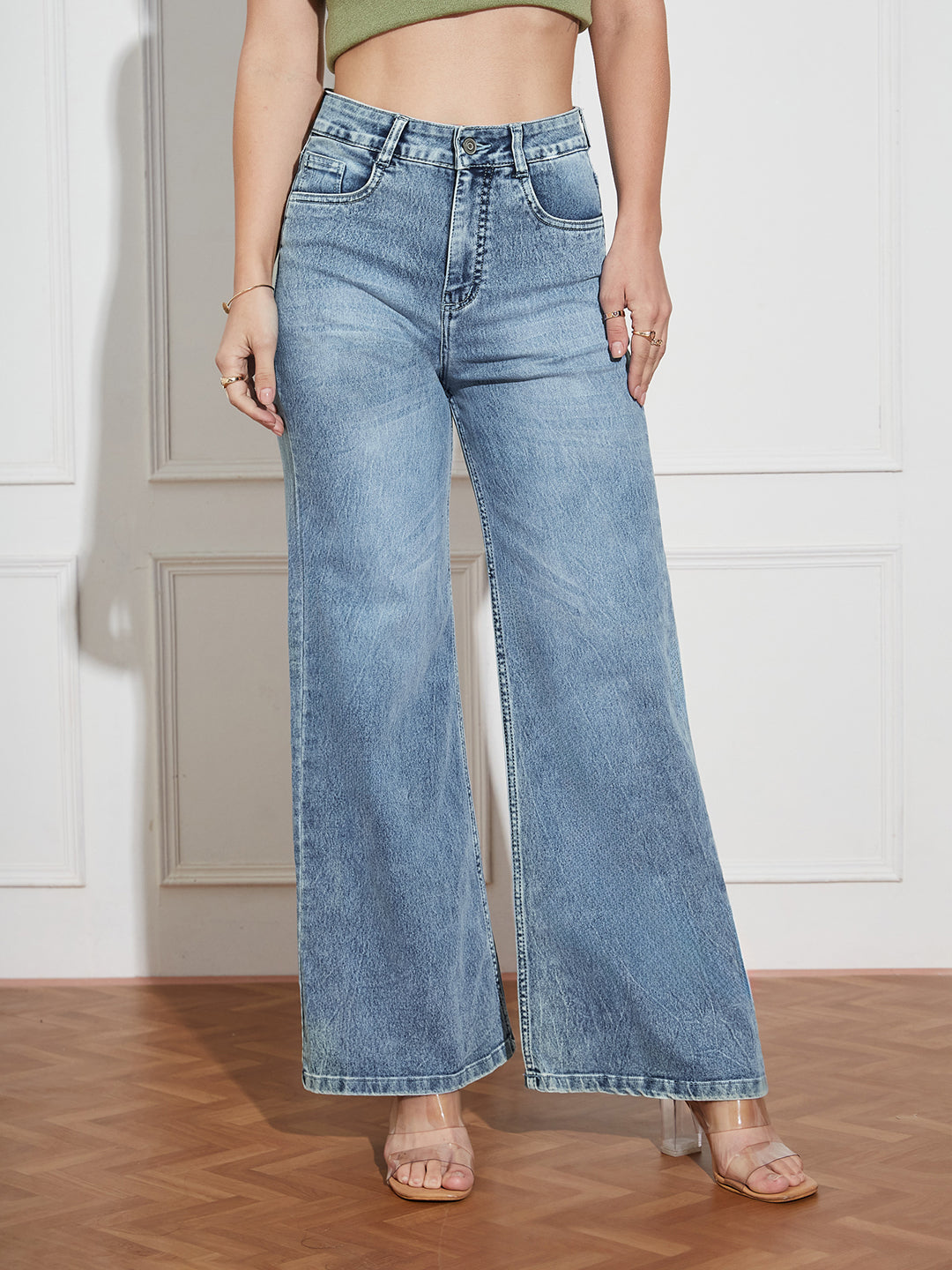 CHASEshape™ Women's Light Blue High Rise Clean Look Regular-Length Stretchable Denim Wide Leg Shaping Jeans