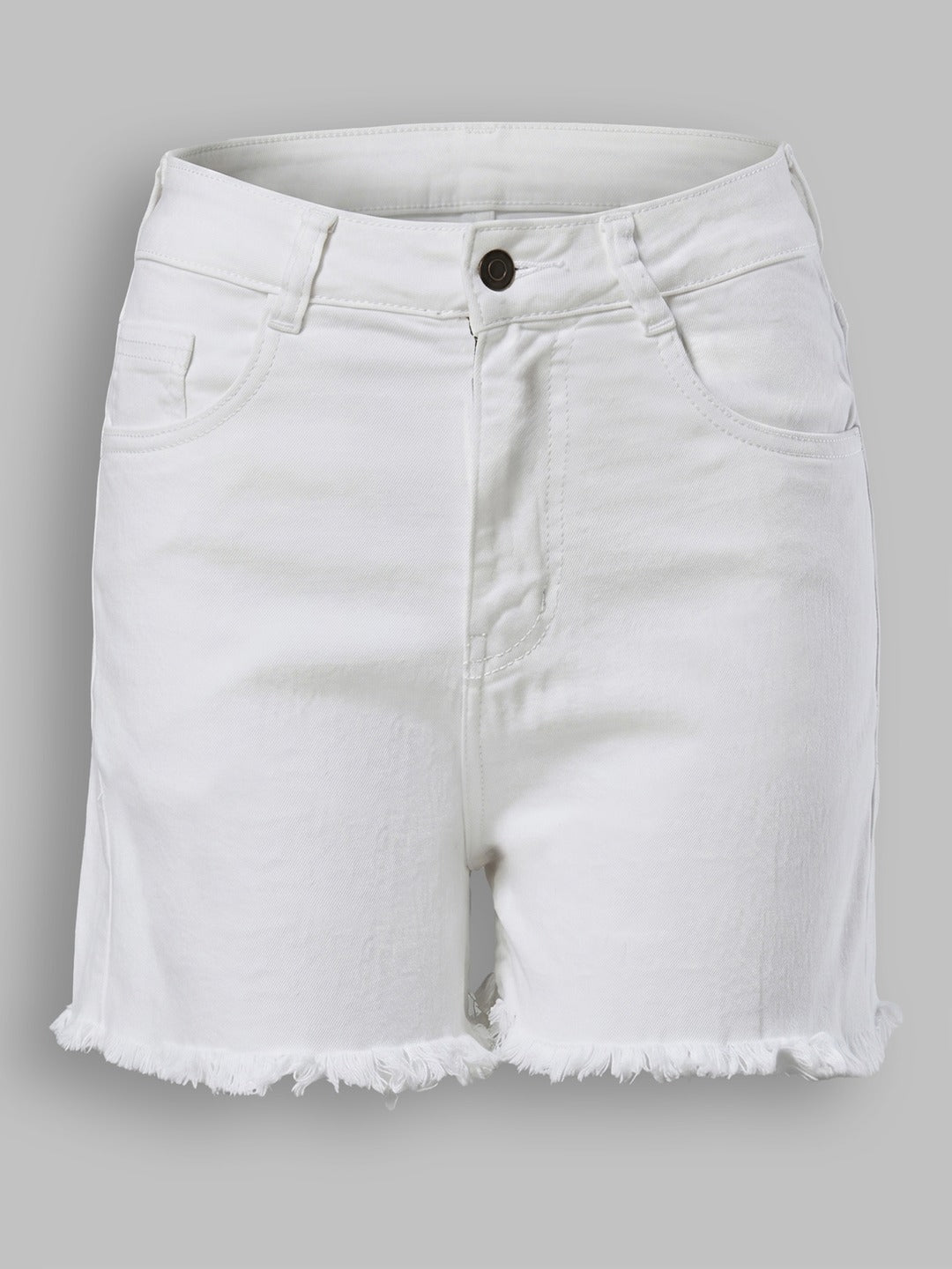 White High Rise Stretchable Denim Shorts for Women