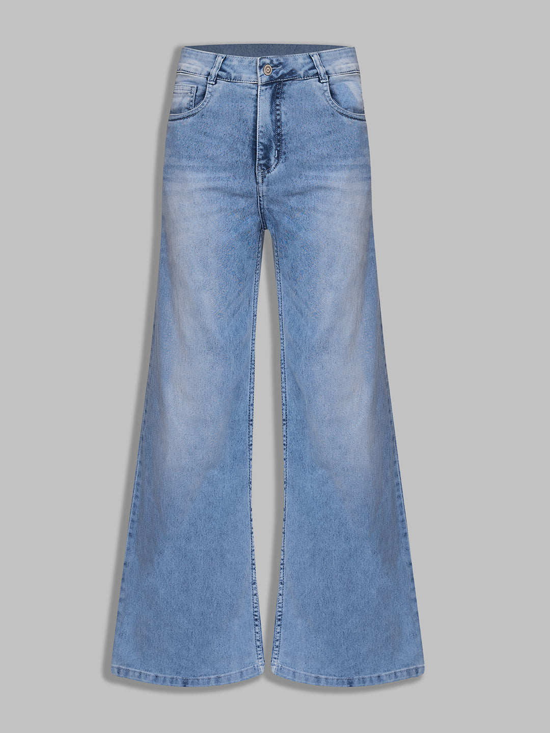Women's Light Blue Wide-Leg High-Rise Stretchable Shaping Denim Jeans