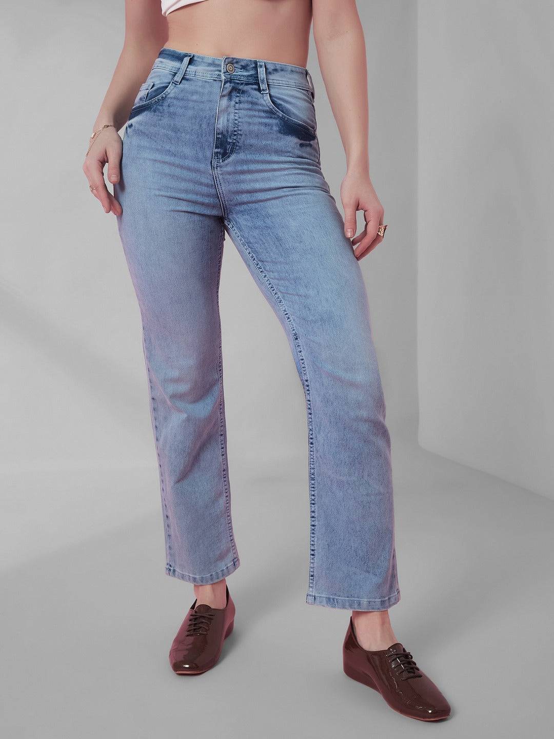 Light Blue Wide-Leg Fit high-rise Stretchable Denim Jeans for Women