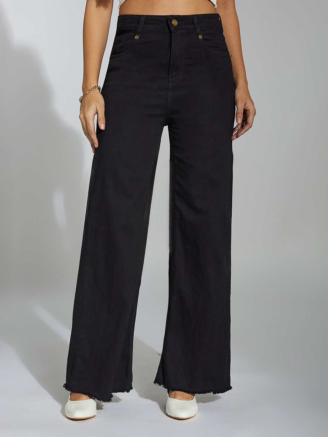 24/7 Comfort Black High-Rise Stretchable Wide-Leg Denim Jeans