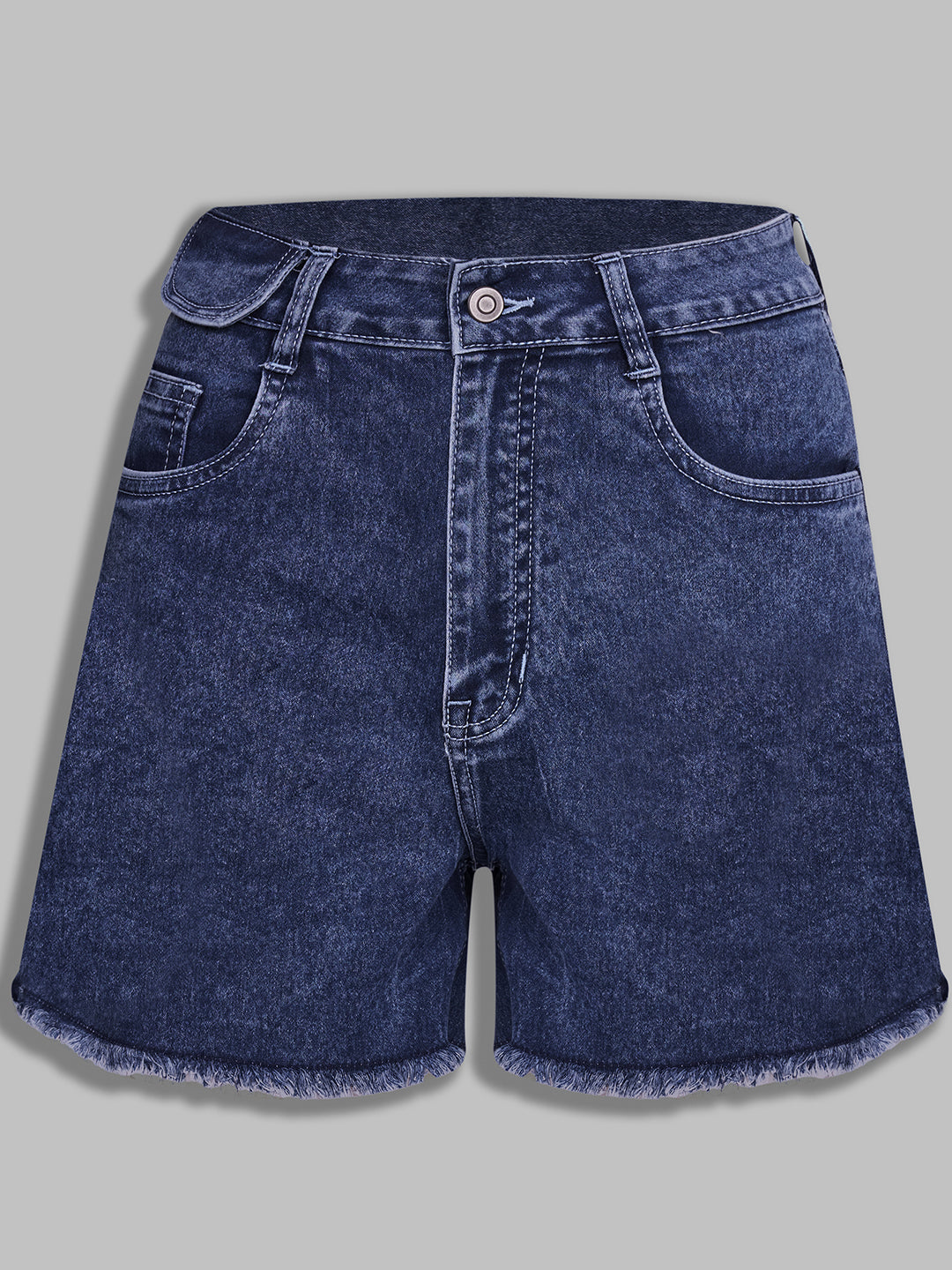 Women's Navy Blue Relaxed-Fit High-Rise Stretchable Denim Faded Shorts
