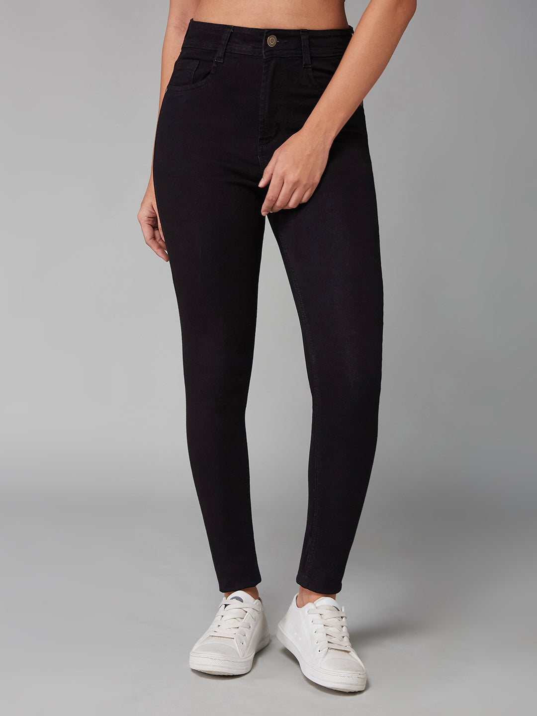 Women's Black Slim-Fit High-Rise Acid Wash Stretchable Denim Jeans