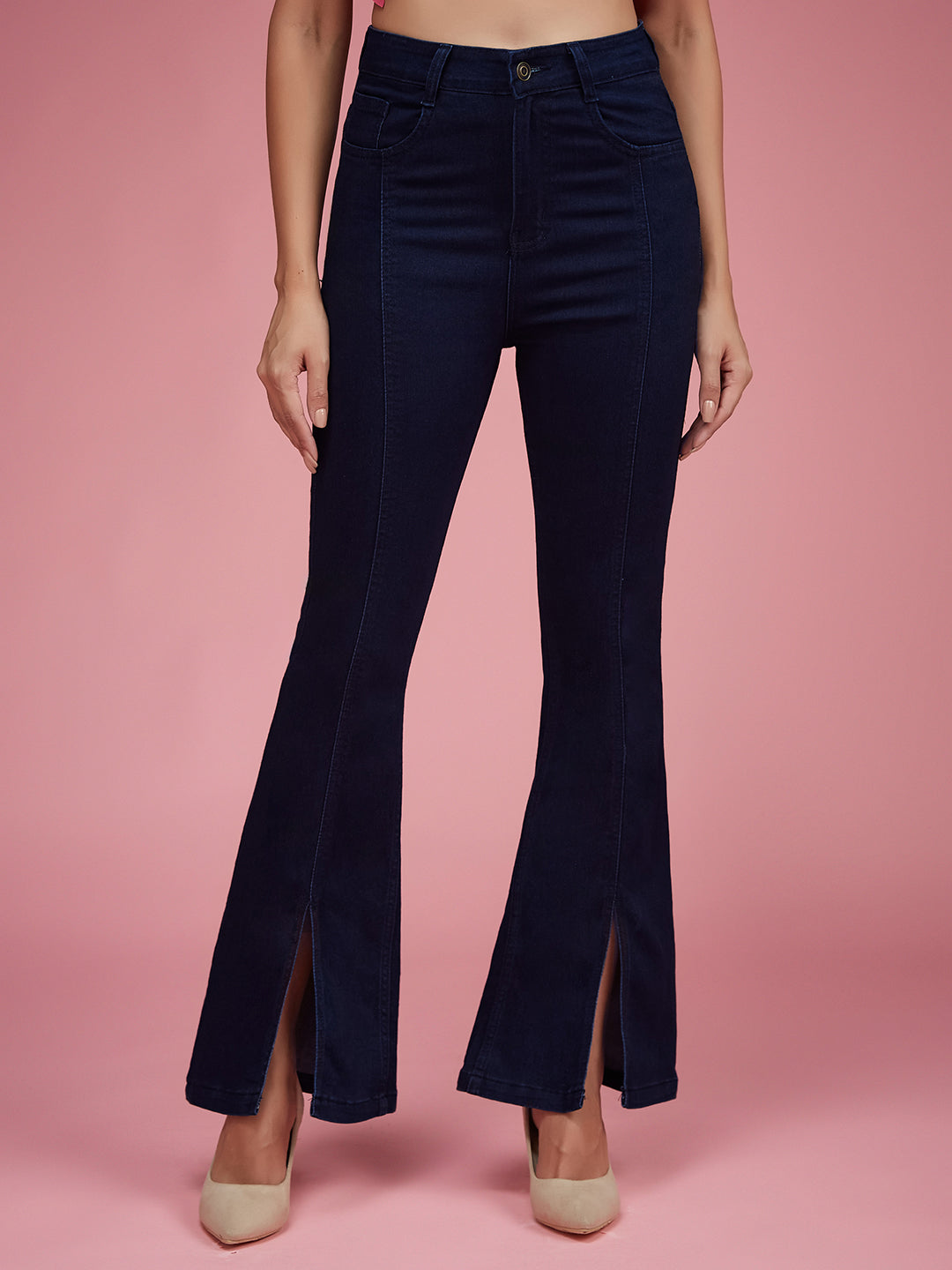 CHASEstretch™ Navy-Blue Bootcut High-Rise Slit Denim Jeans