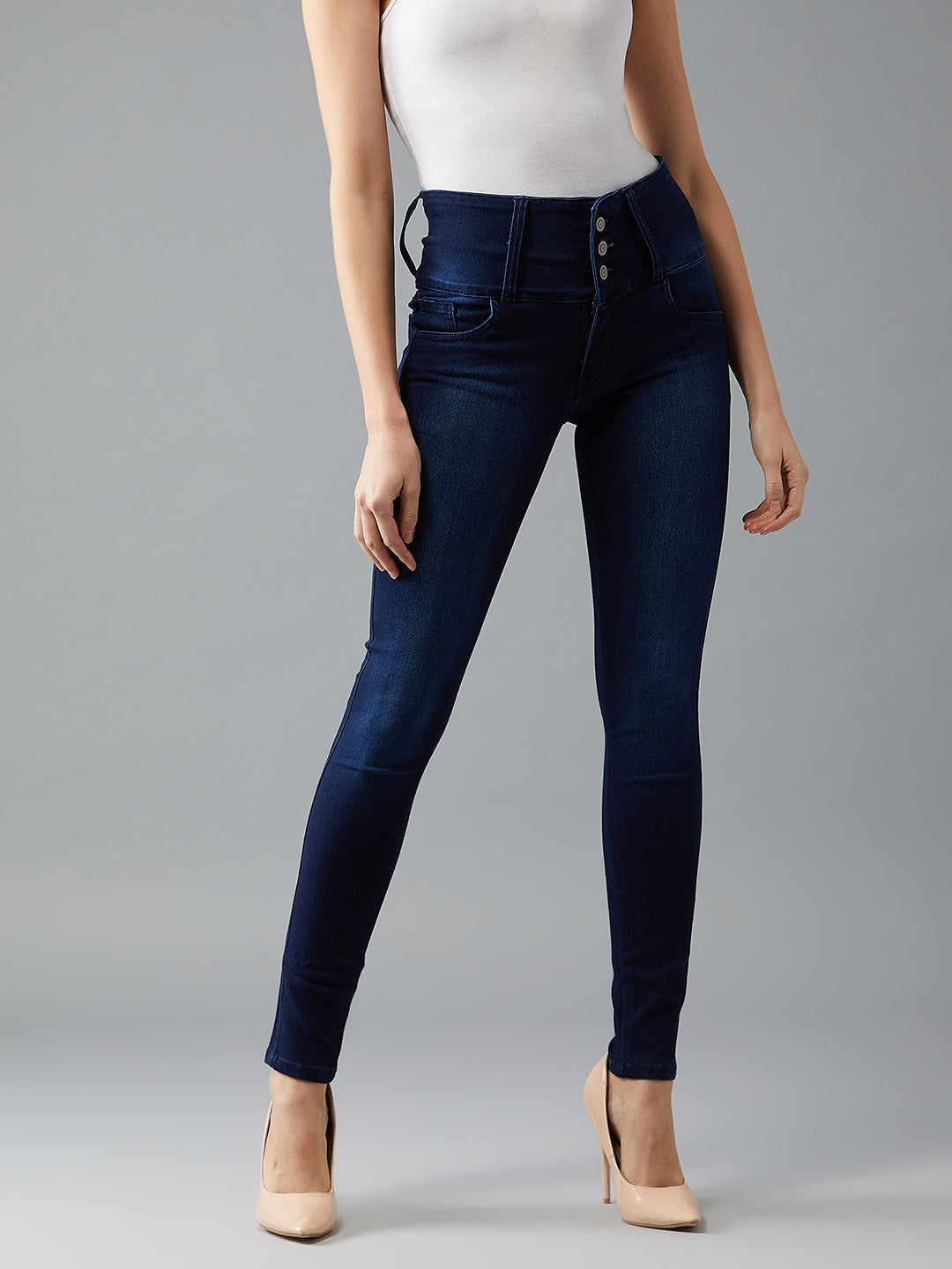 24/7 Comfort Navy-Blue Skinny-Fit High-Rise Stretchable High-Rise Denim Jeans