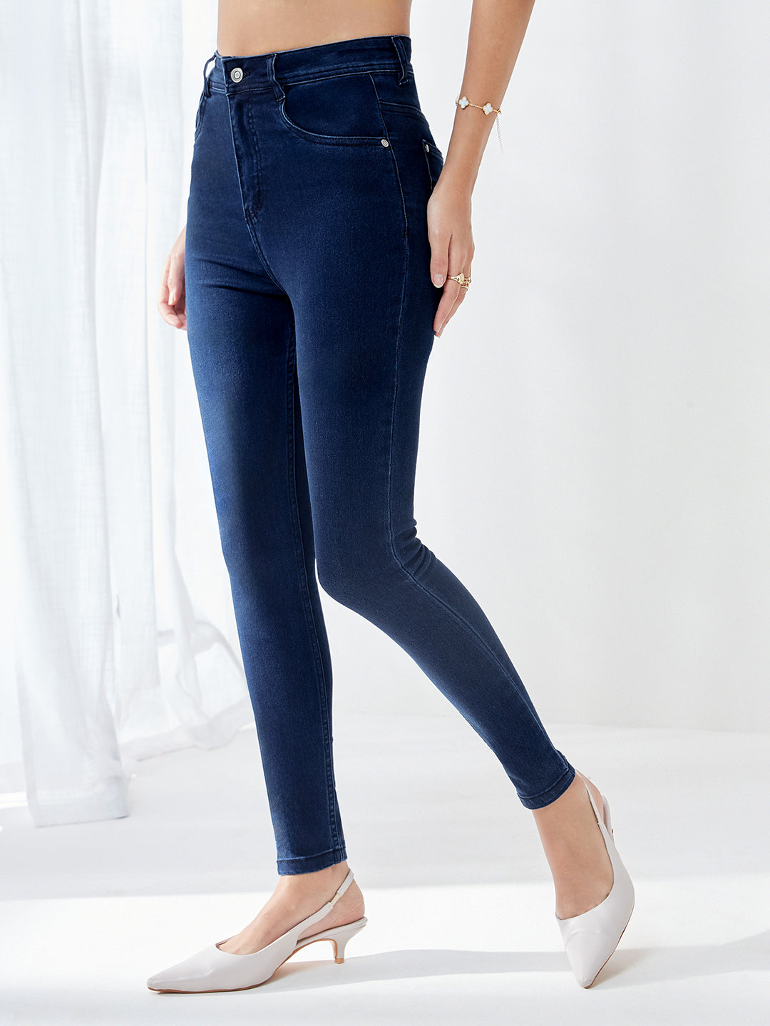 24/7 Comfort Navy-Blue Skinny-Fit High-Rise Regular-Length Stretchable Denim Jeans for Women