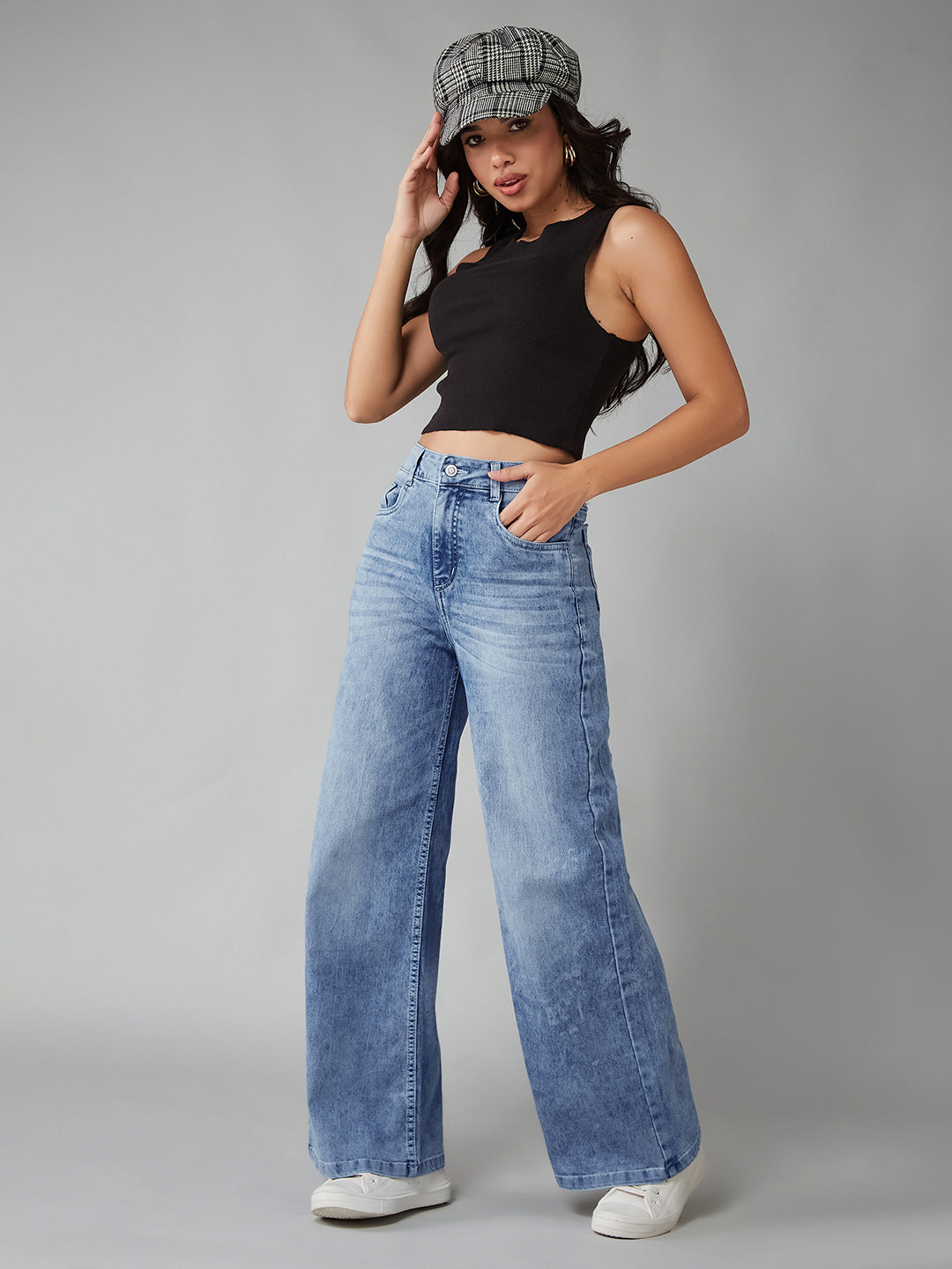 Tummy Smoothening Light-Shaping Wide-Leg High-Rise Light-Blue Denim Jeans