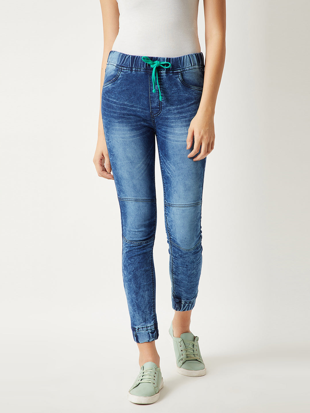 Denim Washed Joggers Womens Cargo Denim Jogger Pants