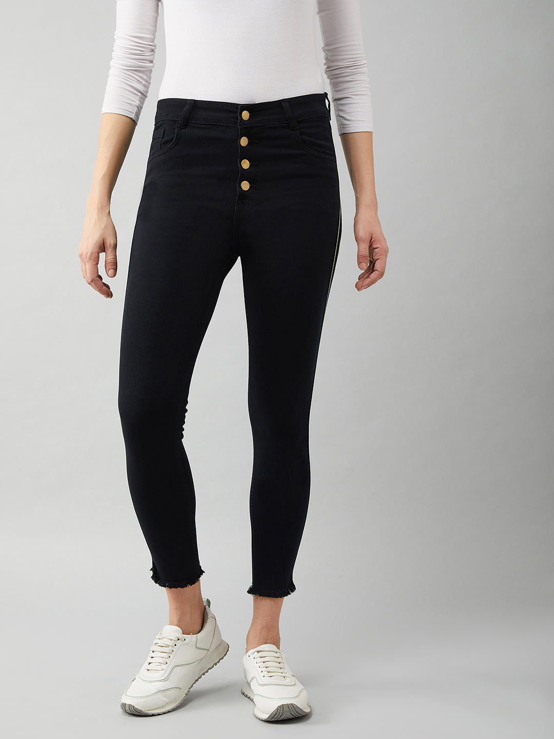 Women's Black Skinny-Fit High-Rise Cropped Stretchable Denim Jeans