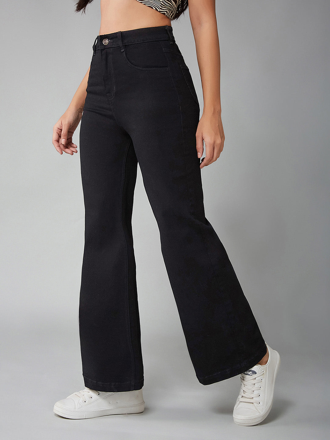 Women's Black Bootcut High Rise Clean Look Regular Stretchable Denim Jeans