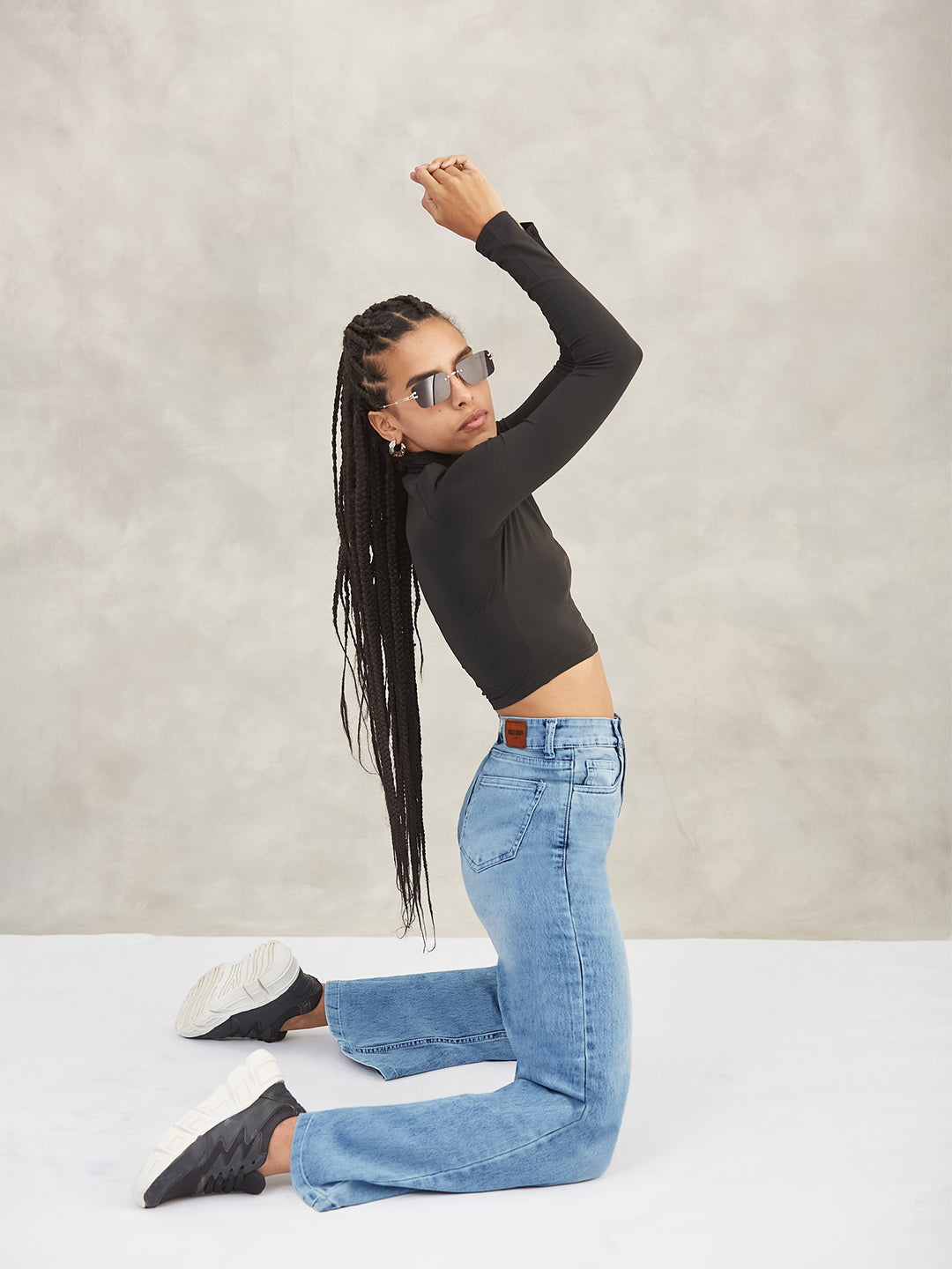 Women's Light Blue Wide-Leg High-Rise Stretchable Shaping Denim Jeans