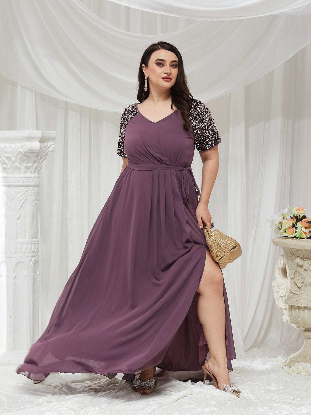 Mauve Relaxed Fit Maxi Georgette Dress for Women
