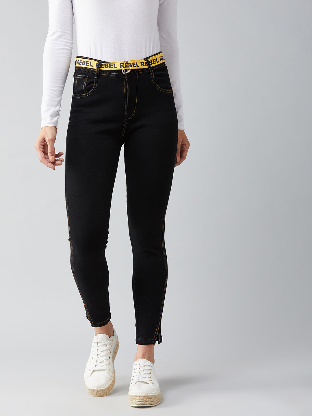 Women's Black Cotton Skinny-Fit High-Rise Ankle Length Length Stretchable Denim Jeans