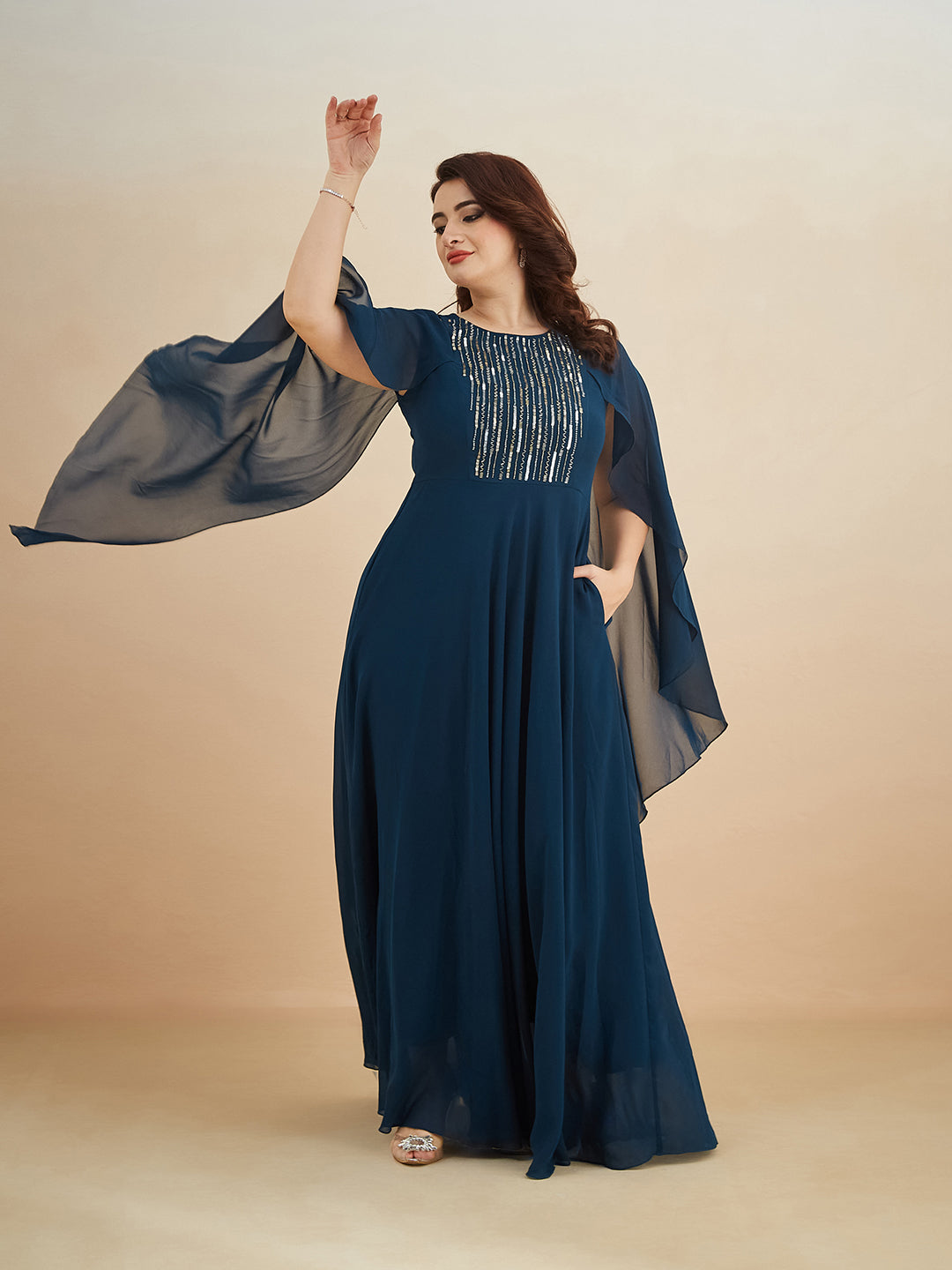 Teal Solid Relaxed Fit Round Neck Sleeveless Maxi Dress for Women