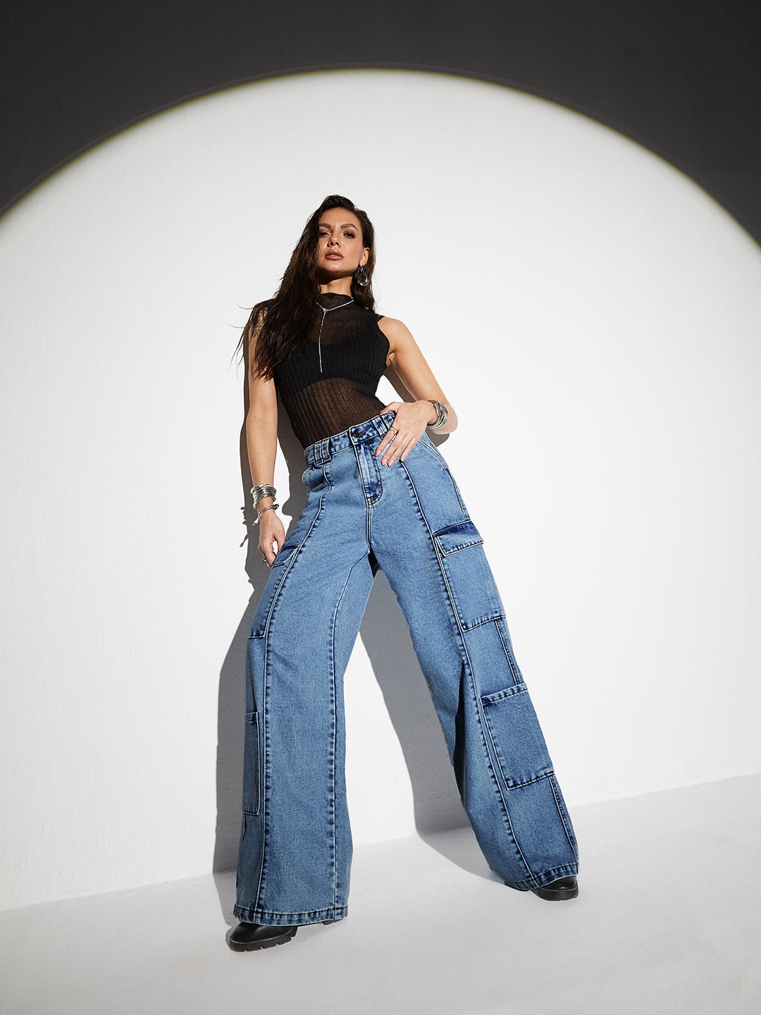 Women's Light Blue Wide-Leg High-Rise Denim Jeans