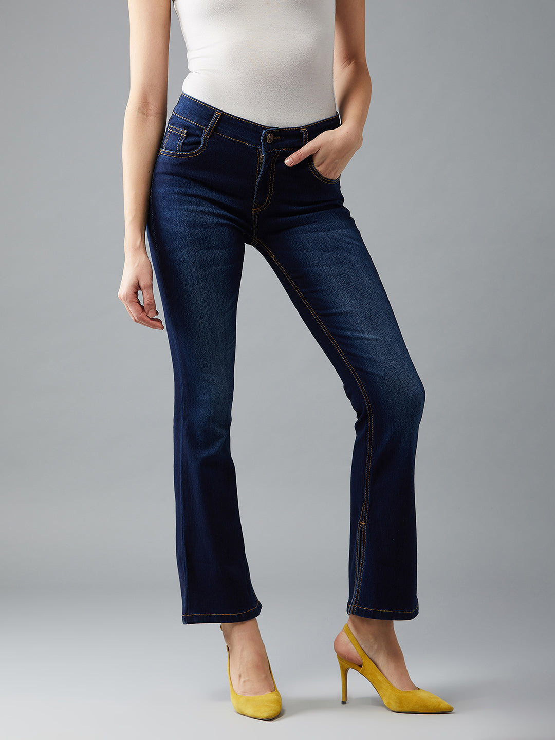 24/7 Comfort Retro Blue Bell-Bottom Bootcut Hourglass Mid-Rise Stretchable Denim Jeans
