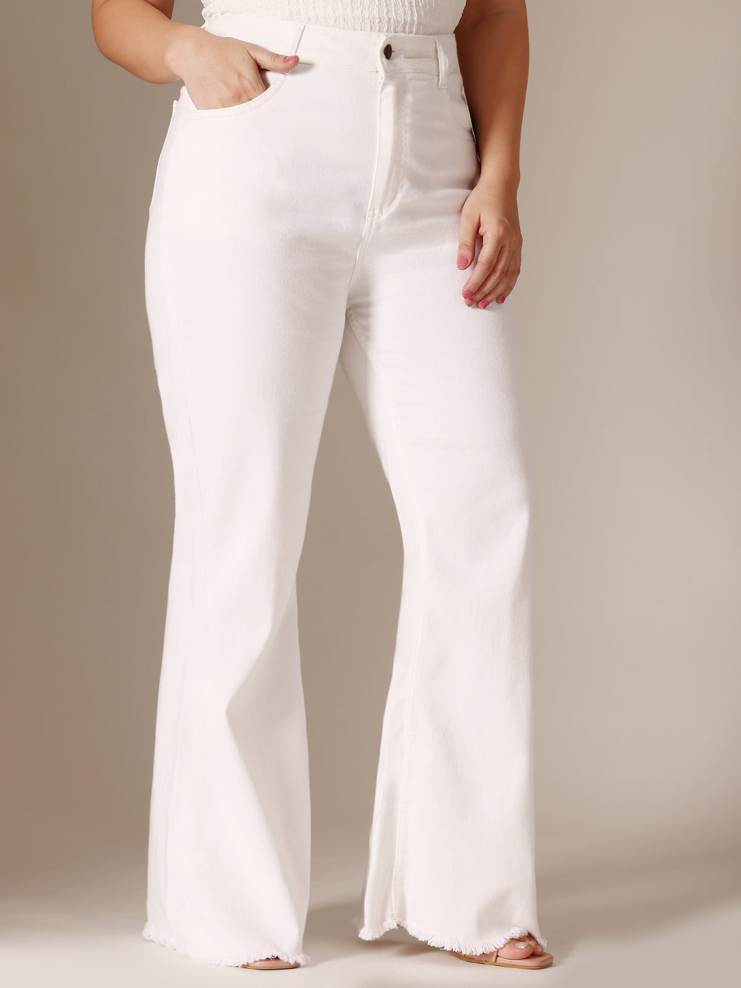 White Bootcut High Rise Clean Look Regular-Length Stretchable Denim Jeans for Women
