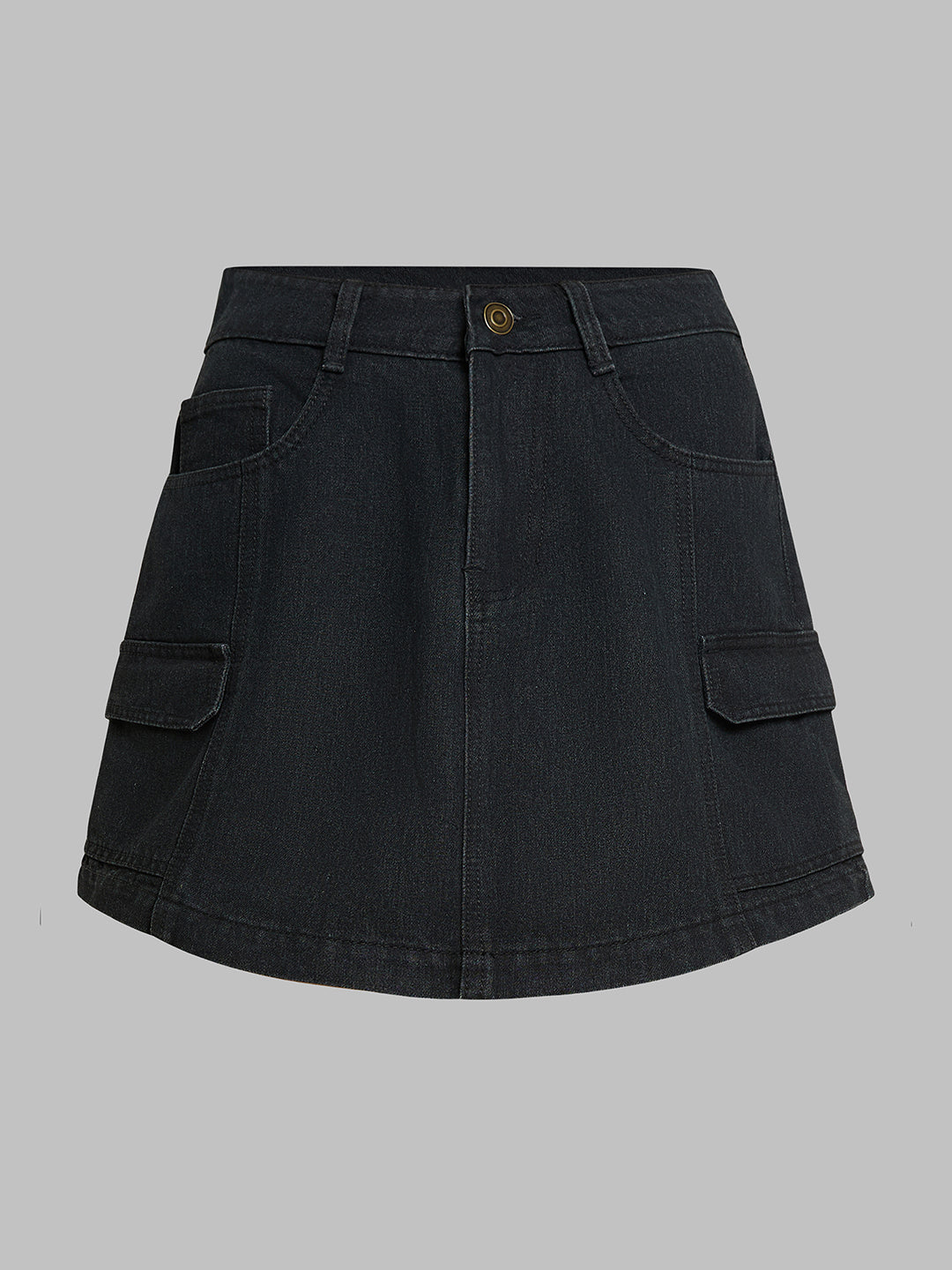 Black Straight-Fit High-Rise Cargo Mini Denim Skirt for Women