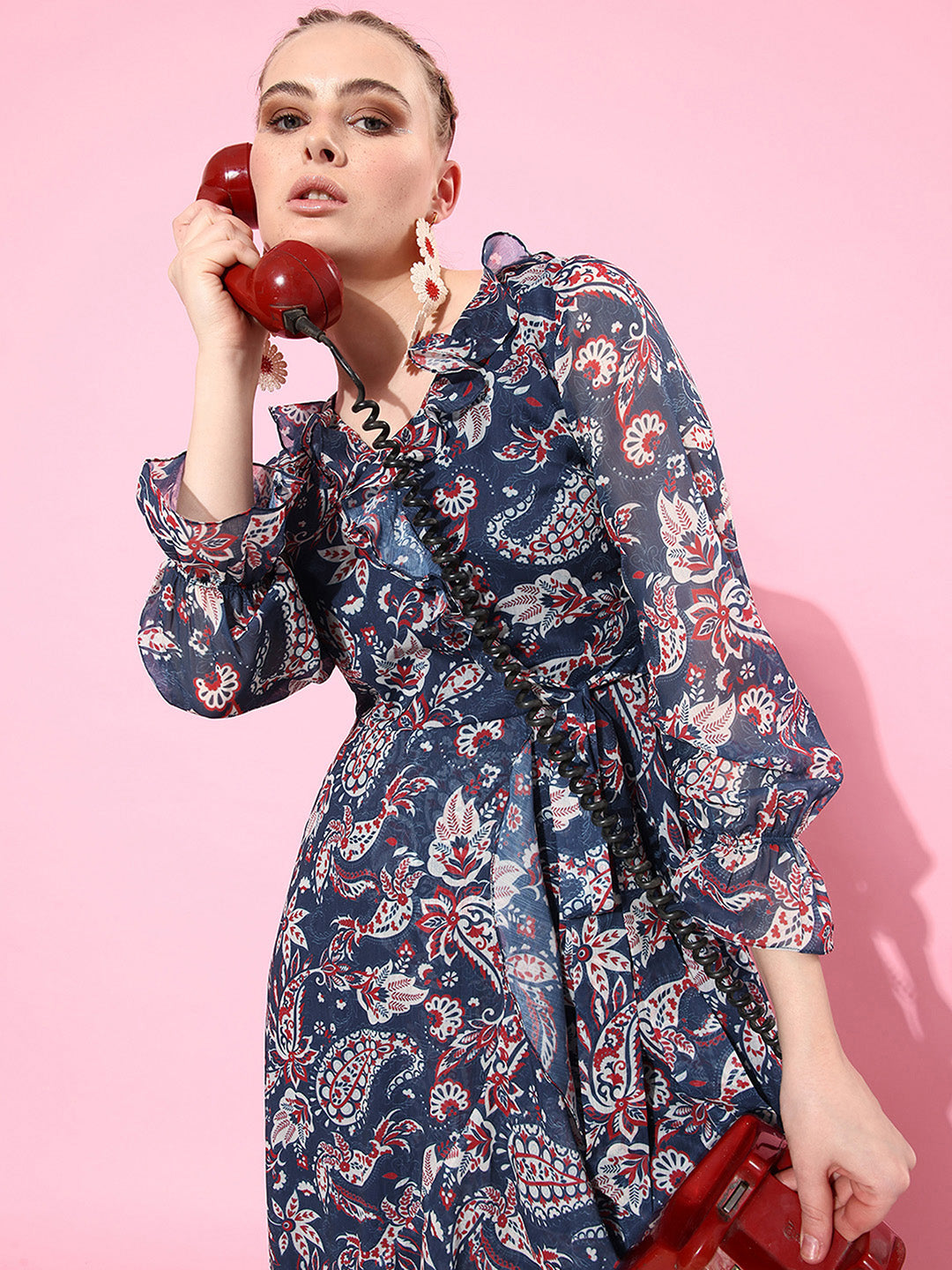 Miss Chase Multicolored-Base-Navy Blue Relaxed Fit dress for Women
