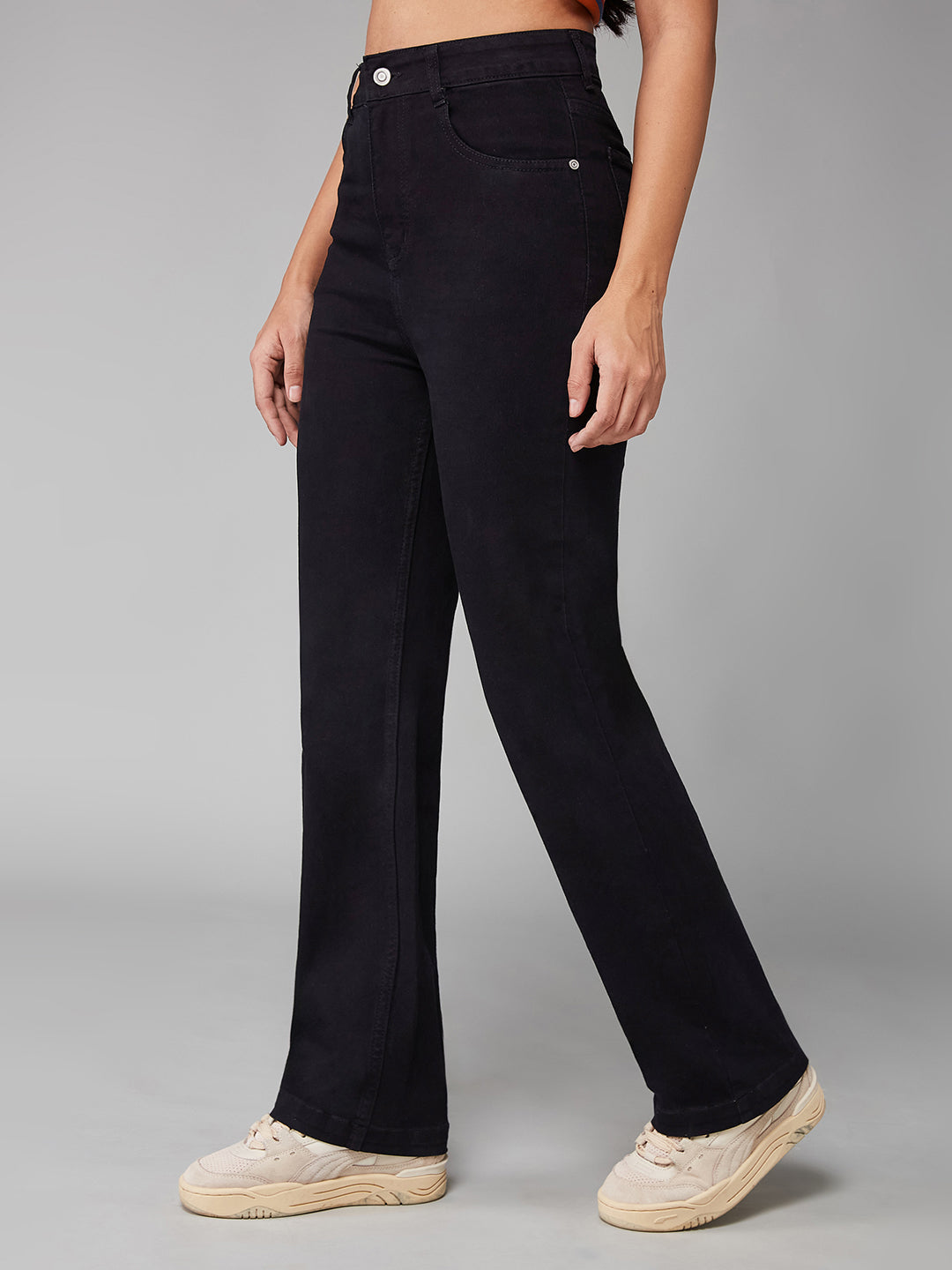 24/7 Comfort Black Straight-Fit High-Rise Stretchable Denim Jeans for Women