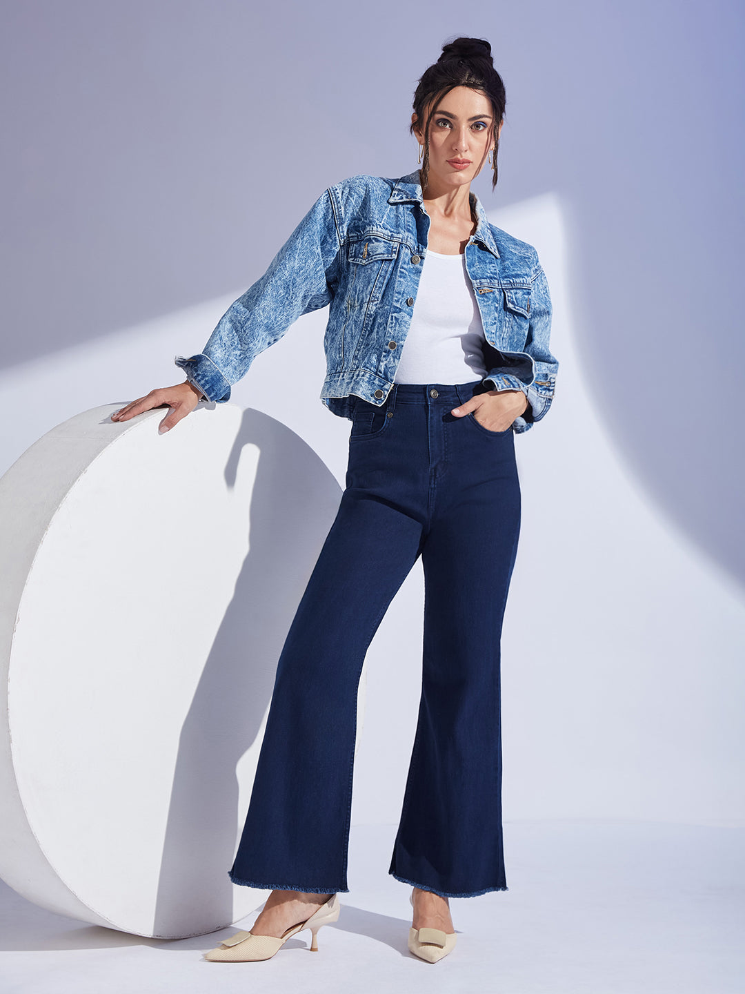 Navy-Blue Bootcut High-Rise Regular-Length Stretchable Denim Jeans for Women