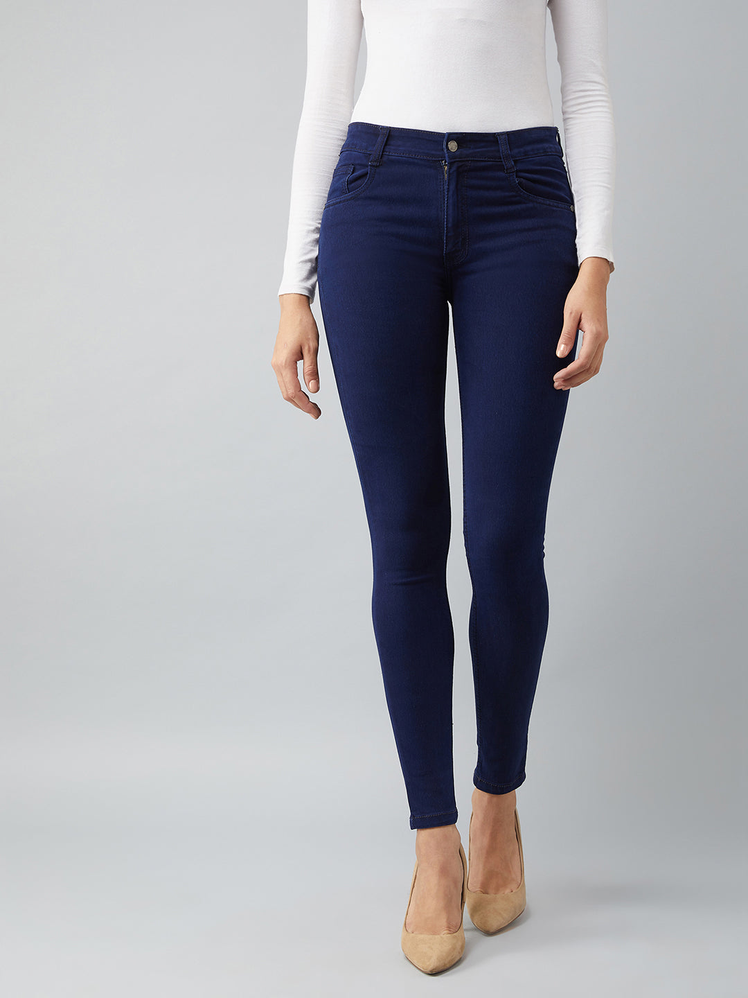24/7 Comfort Navy-Blue Skinny-Fit Mid-Rise Stretchable Denim Jeans