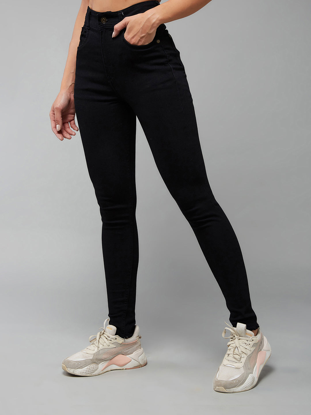 Women's Black Slim Fit Regular-Length High-Rise Denim Jeans