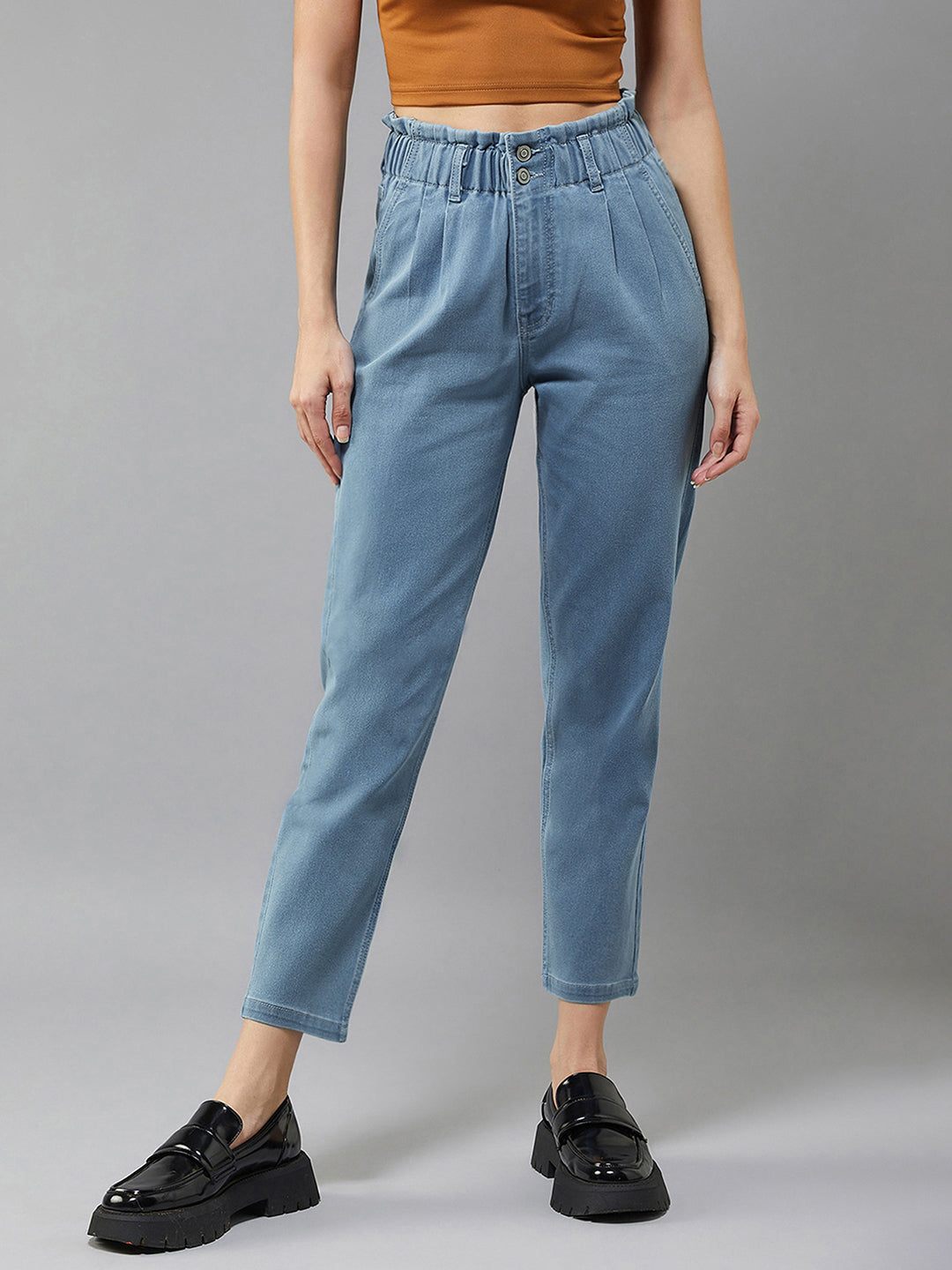 Women's Blue Tapered Fit High-Rise Stretchable Denim Jeans