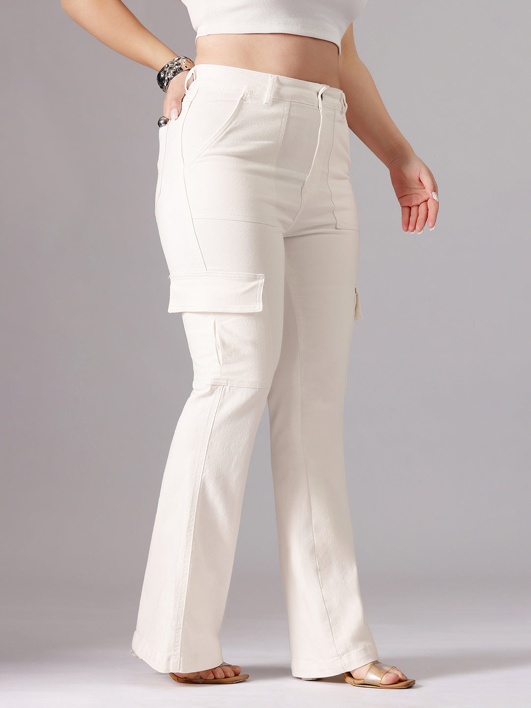 24/7 Comfort White Wide-Leg High-Rise Clean-Look Regular-Length Stretchable Denim Jeans