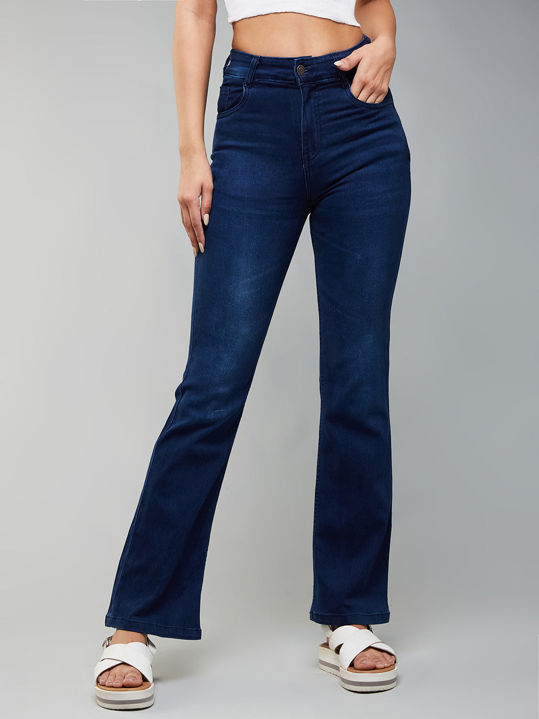 CHASEstretch™ Navy-Blue Wide-Leg Mid-Rise Denim Jeans