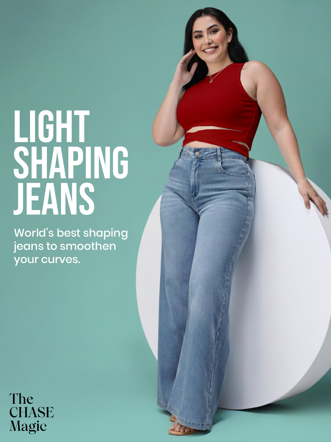 CHASEshape™ Light Blue Wide-Leg High Rise Stretchable Denim Jeans for Women