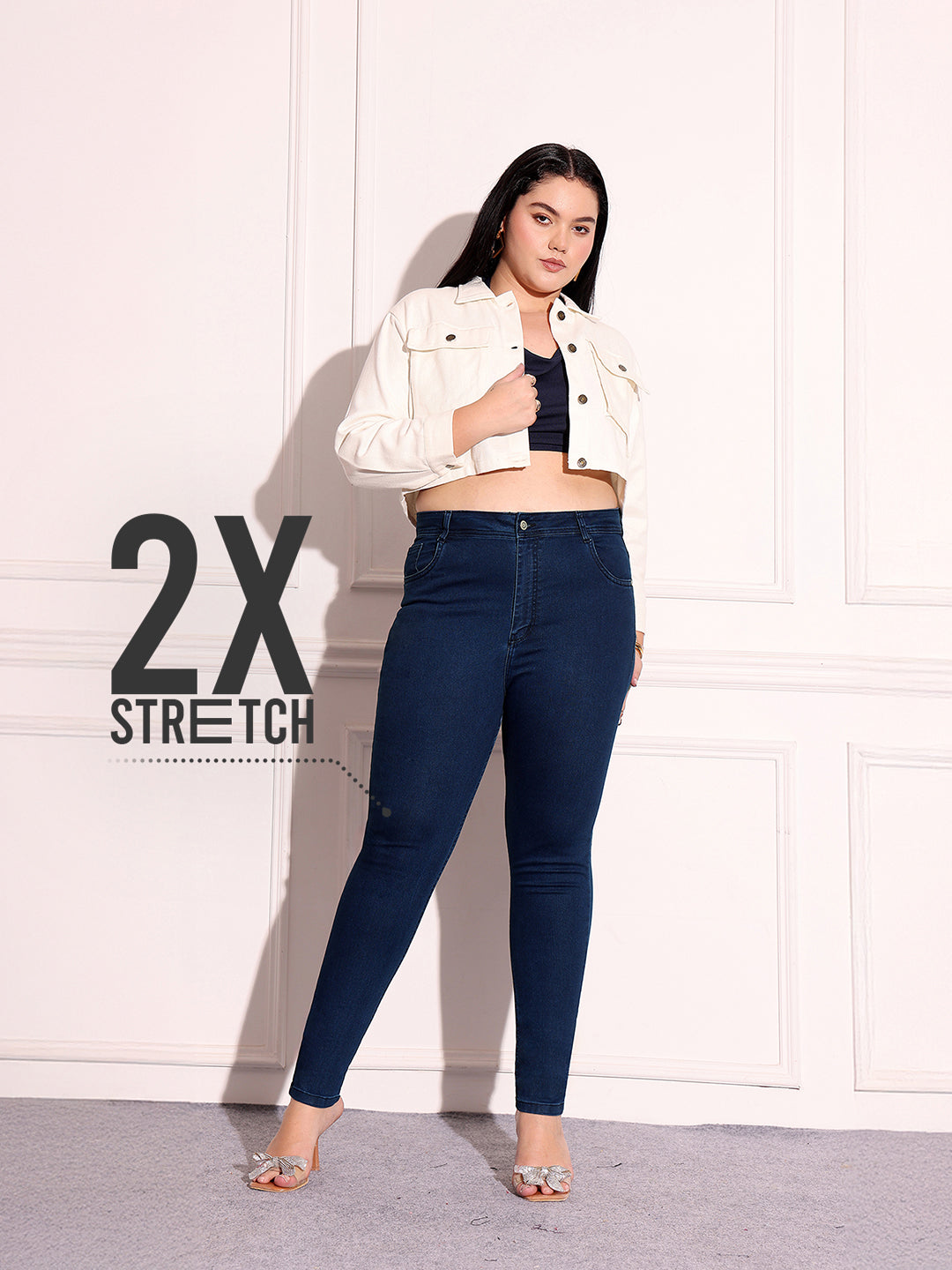 24/7 Comfort Navy-Blue Skinny-Fit High-Rise Stretchable Denim Jeans for Women