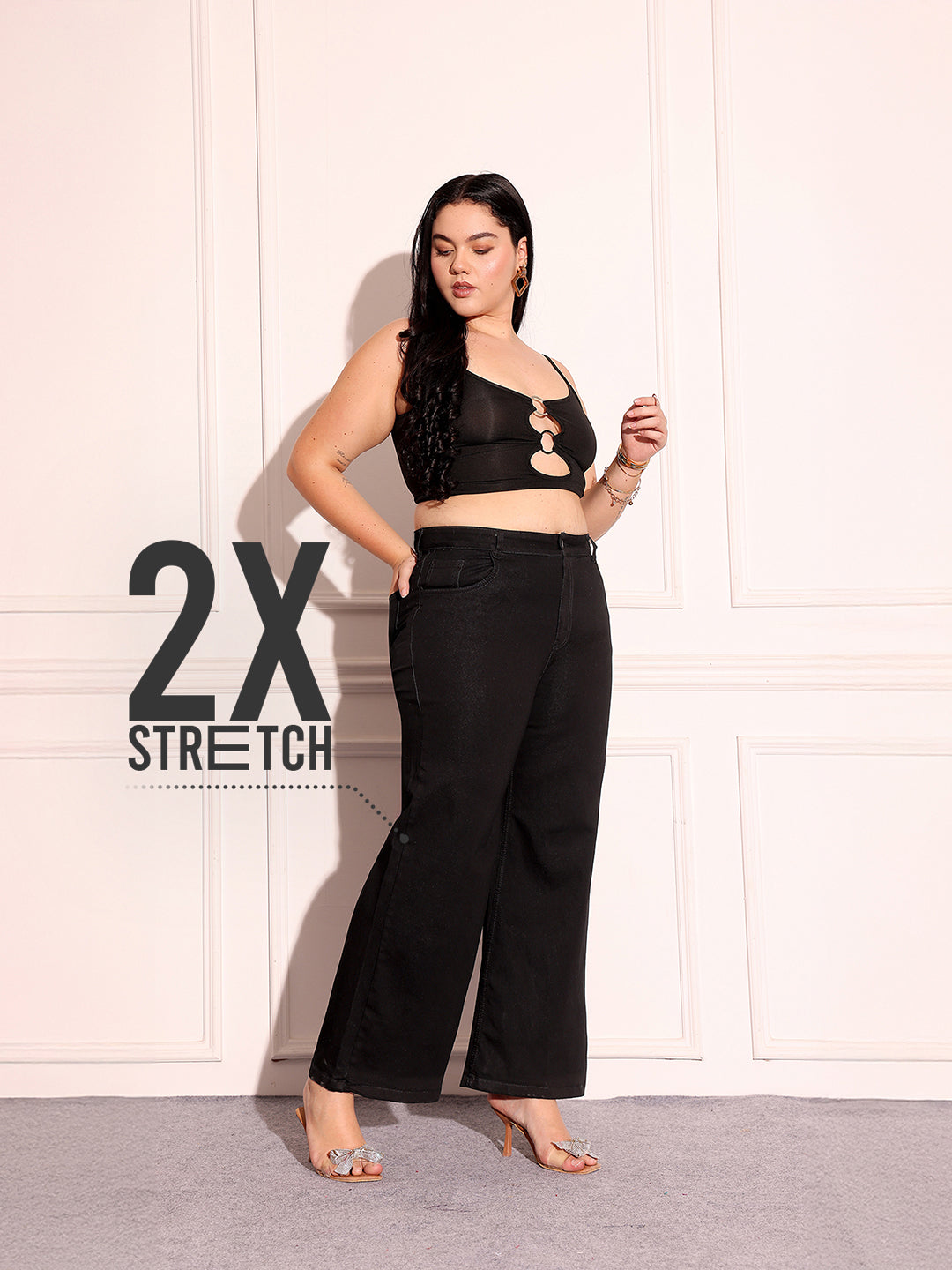 CHASEstretch™ Black Wide-Leg High-Rise Stretchable Denim Jeans for Women