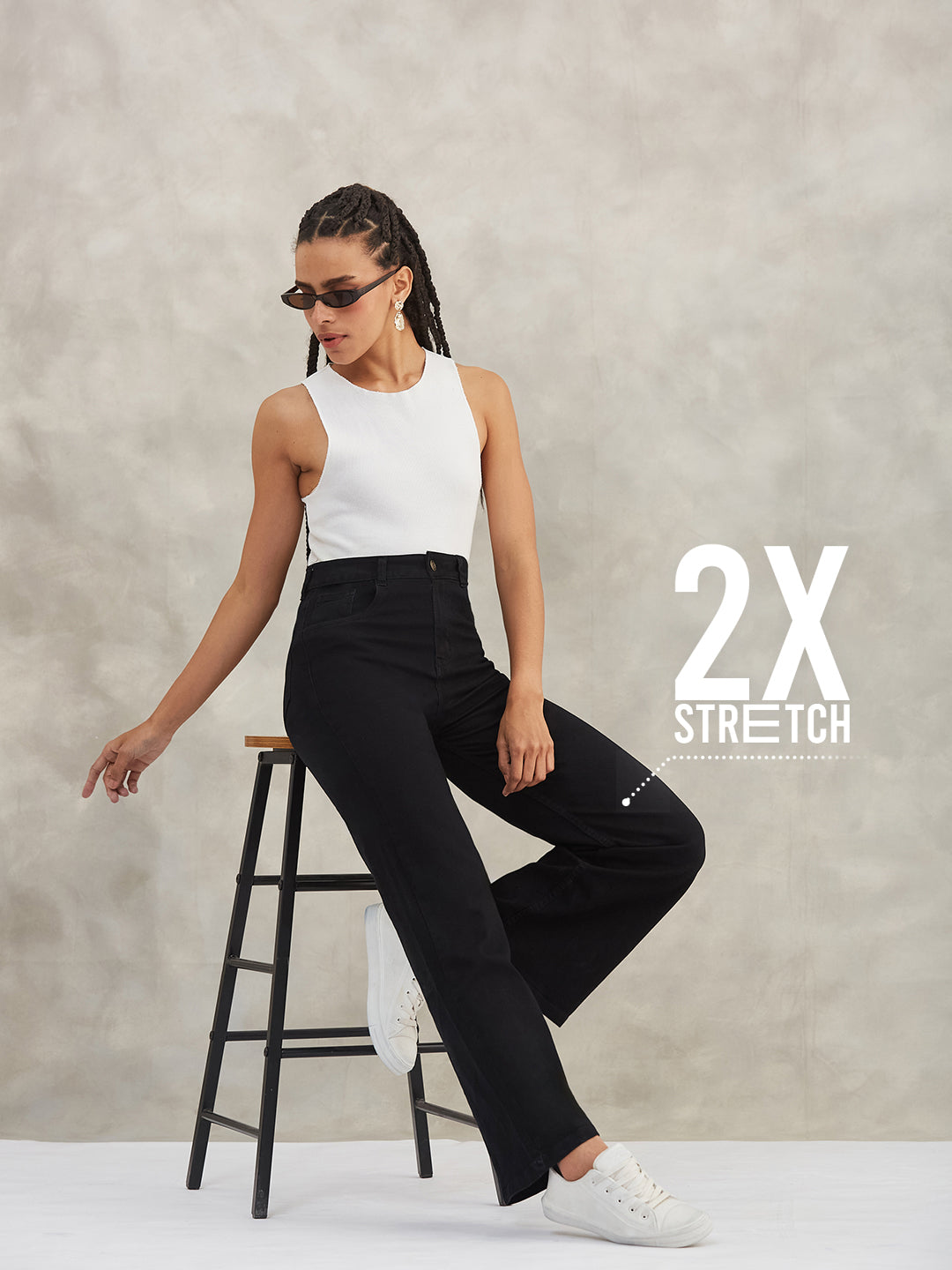 CHASEstretch™ Black Wide-Leg High-Rise Denim Jeans for Women