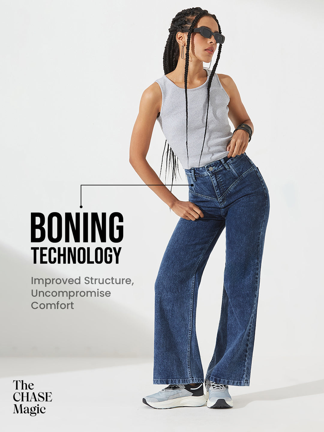 CHASEshape™ Light-Shaping Wide-Leg High-Rise Dark Blue Denim Jeans with Boning Technology for Women — Dolce Crudo