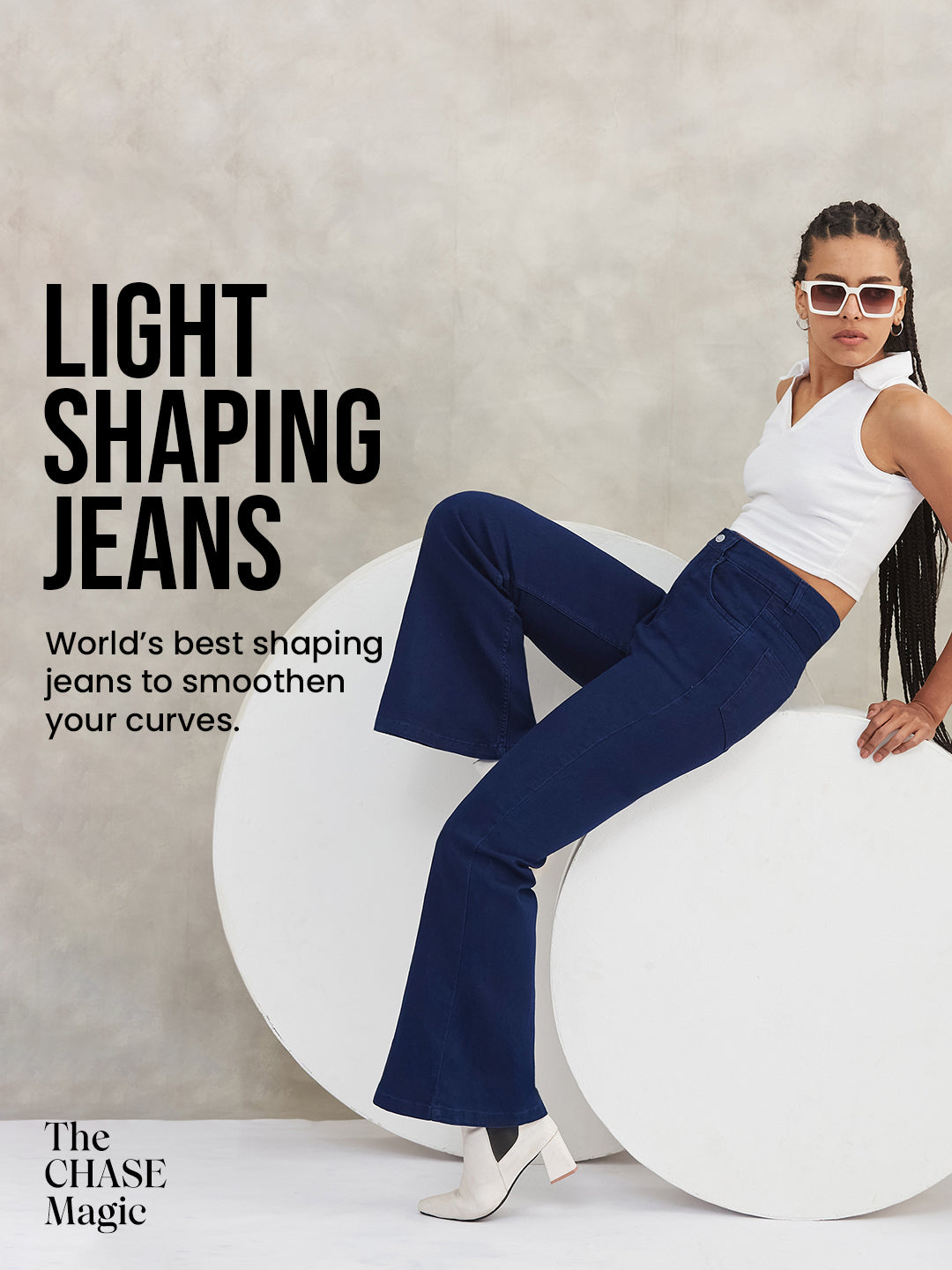 CHASEshape™ Light-Shaping Bootcut High-Rise Navy Blue Denim Jeans for Women — Dolce Crudo
