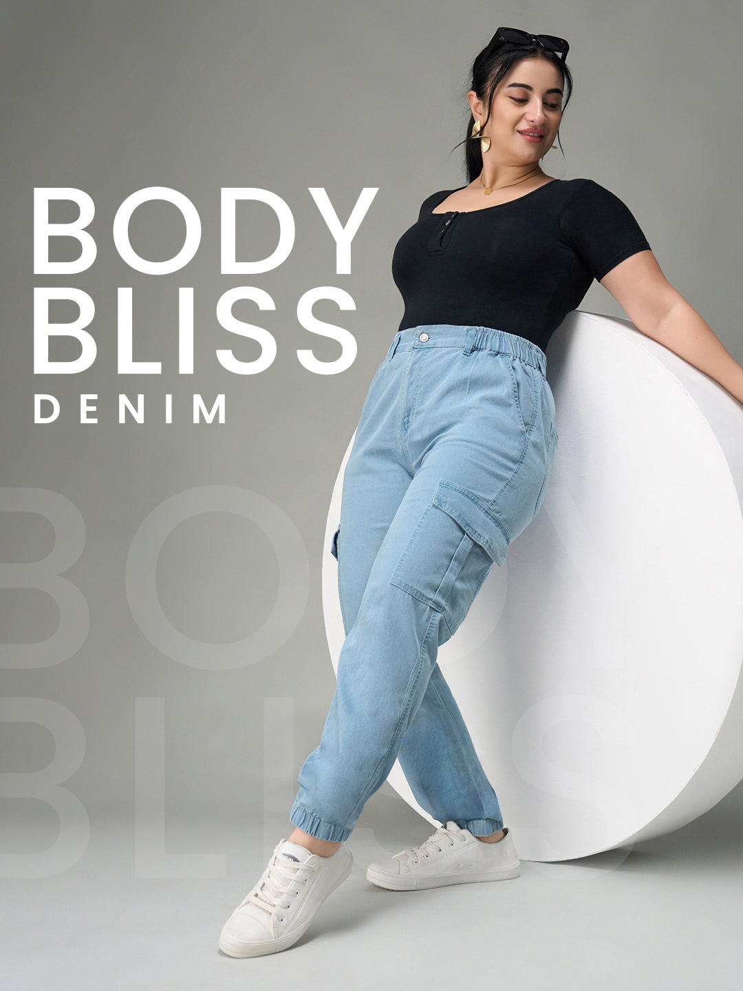 24/7 Comfort Light-Blue High-Rise Stretchable Lightweight Denim Joggers, Regular Fit for Women