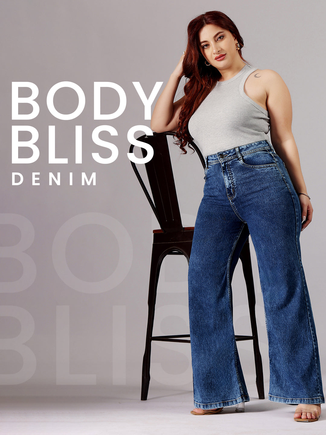 24/7 Comfort Mid-Blue Wide-Leg High-Rise Regular-Length Stretchable Denim Jeans for Women