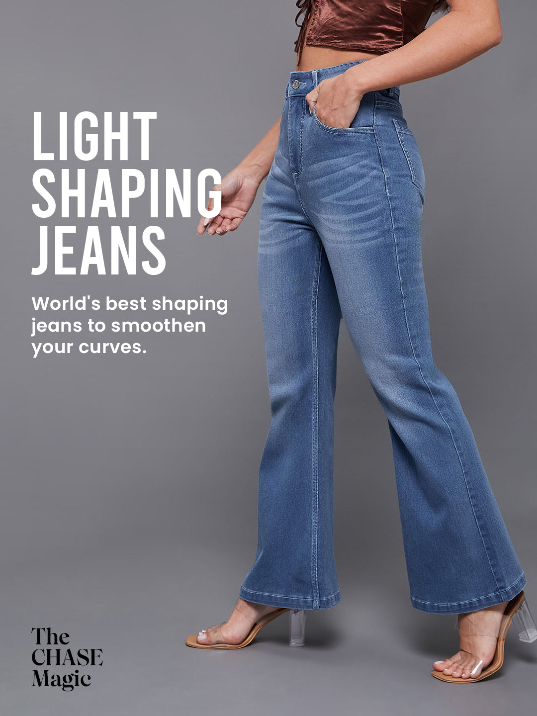 CHASEshape™ Mid-Blue Bootcut High-Rise Stretchable Denim Jeans
