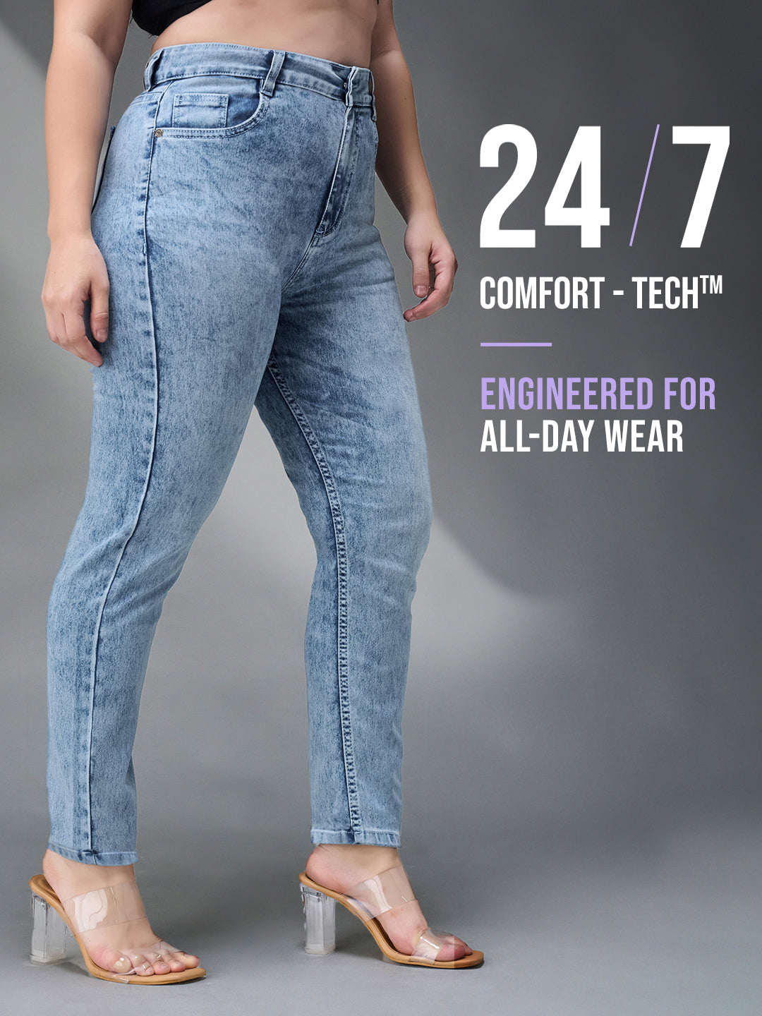 24/7 Comfort Light-Blue Slim-Fit High-Rise Stretchable Denim Jeans for Women