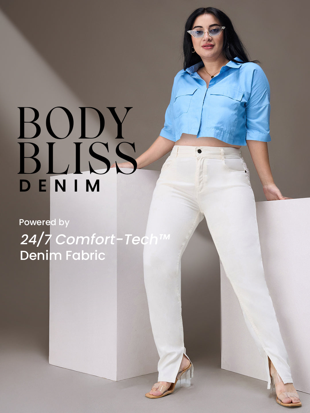Body Bliss White Skinny-Fit Mid-Rise Stretchable Denim Jeans for Women