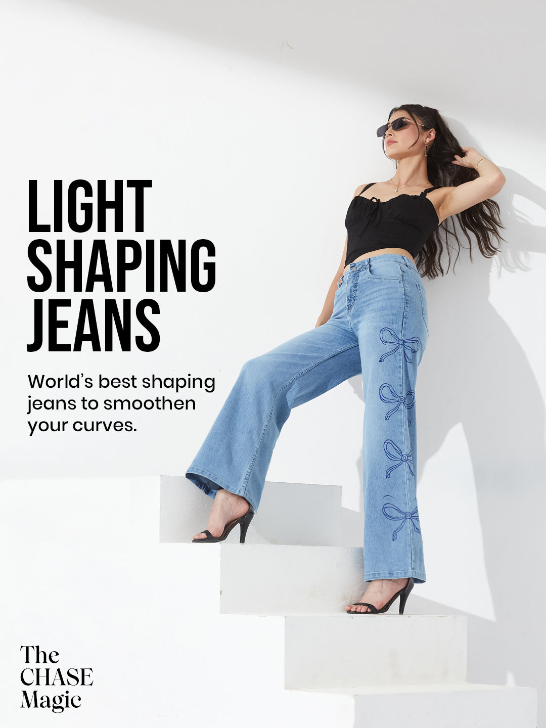 Hand-Painted CHASEshape™ Light-Shaping Wide-Leg High-Rise Light-Blue Denim Jeans